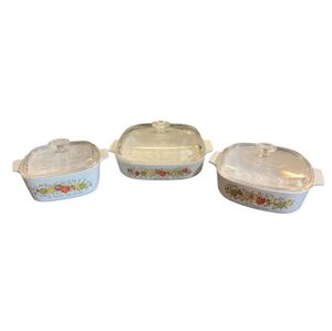 Vintage CorningWare casserole dishes featuring the popular "Spice of Life"